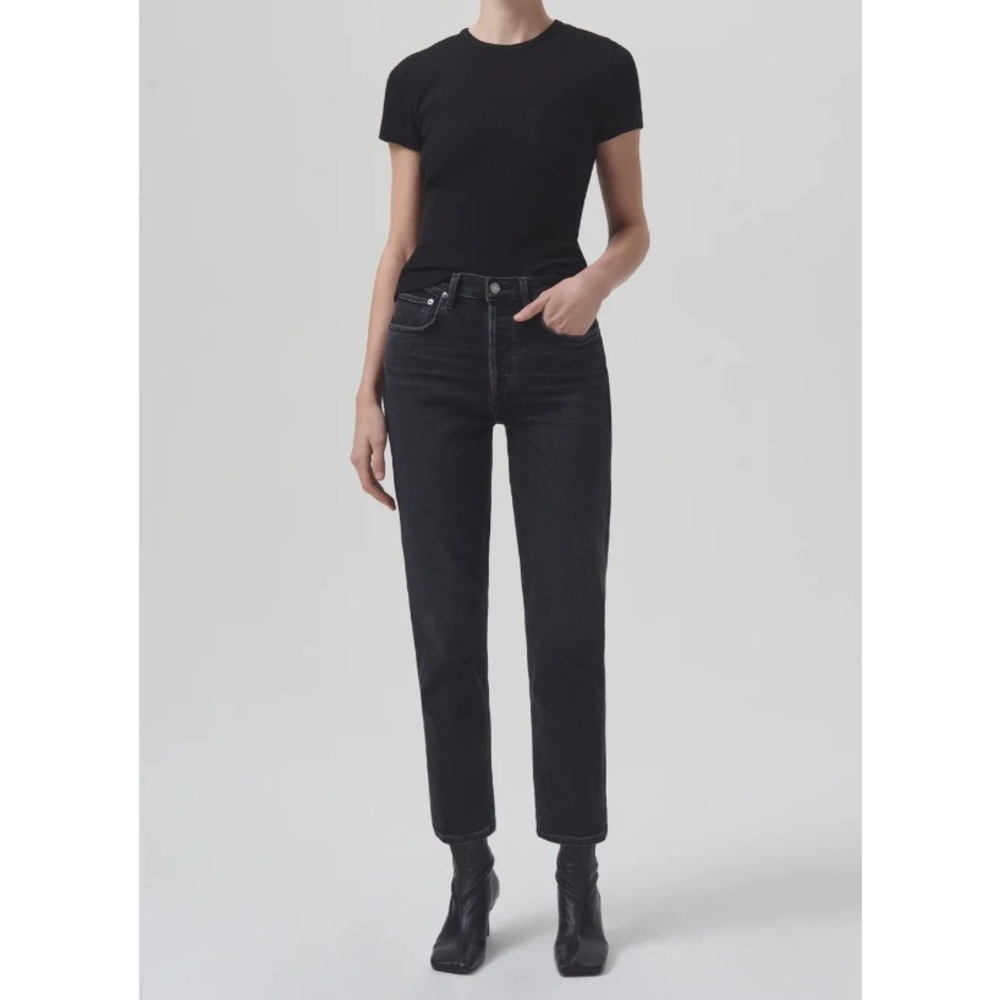 Agolde Riley High Rise Straight Crop Jeans Washed Black Button Fly Size 28 EUC
